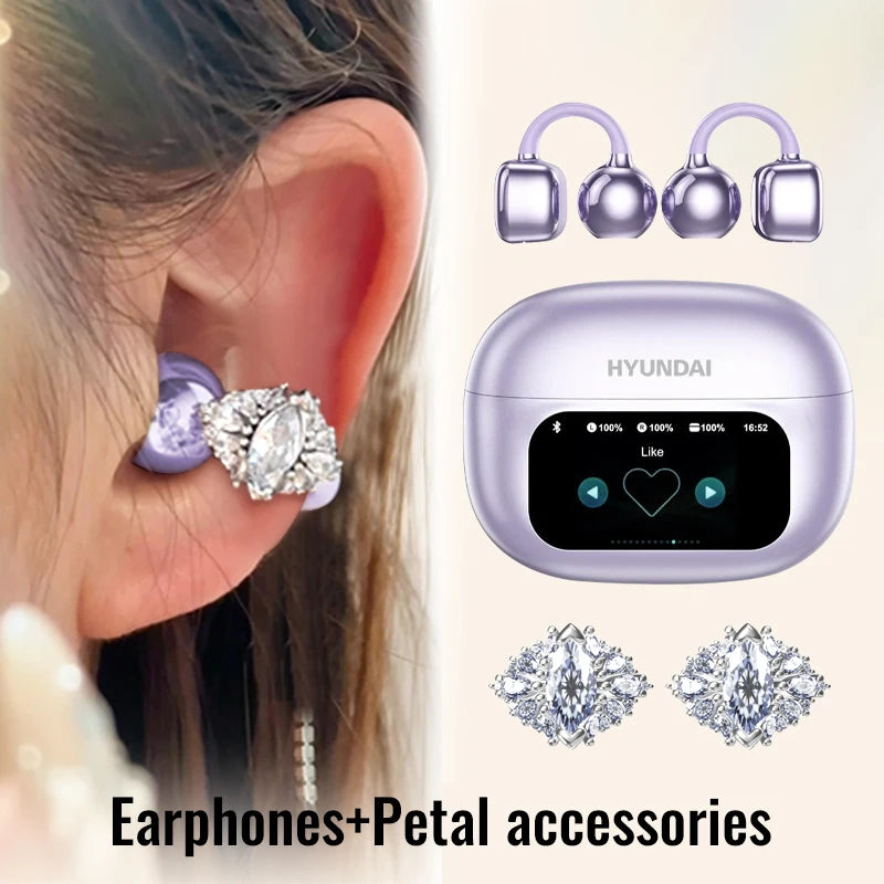Choice HYUNDAI HY-C02 Nice earrings Earphones Wireless Bluetooth Headphones LED Power Display Mic Stereo Sound Earphones