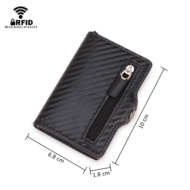 Men's Carbon Fiber RFID Wallet Leather Metal ID Credit Card Holder Business Case