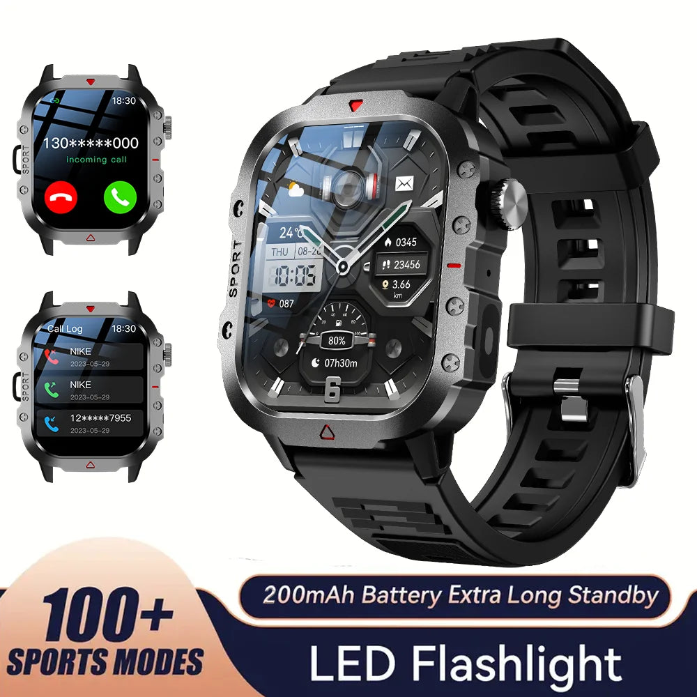 KESHUYOU Outdoor Smart Watch 2.01" HD LED Flashlight Bluetooth Talking Watch