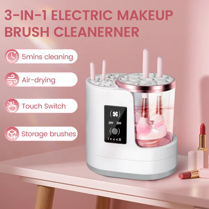 3 IN 1 Electric Makeup Brush Cleaner Machine With Makeup Brush Dryer-Holder-Portable Automatic USB Cosmetic Brushes Cleaner Tool