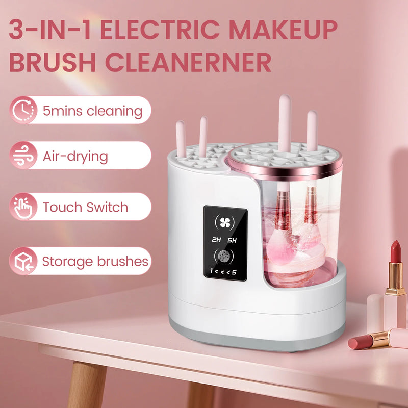 3 IN 1 Electric Makeup Brush Cleaner Machine With Makeup Brush Dryer-Holder-Portable Automatic USB Cosmetic Brushes Cleaner Tool