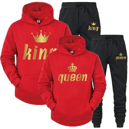Men Women Tracksuit King And Queen Letter Print Hoodie and Jogger Pants Jogging Suit Sportswear Casual Fashion Couple Outfits