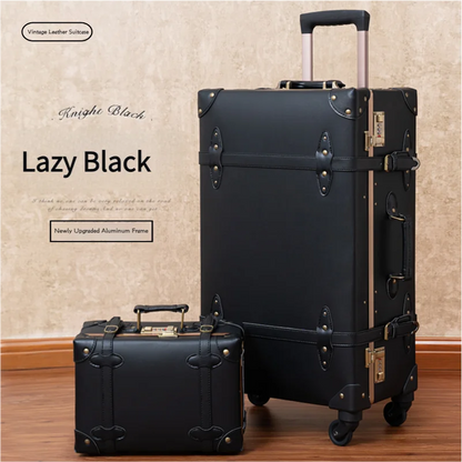 Vintage Suitcase set 2 piece , Women's Vintage Luggage set, Travel suitcase with boarding tote, handmade faux leather aluminum
