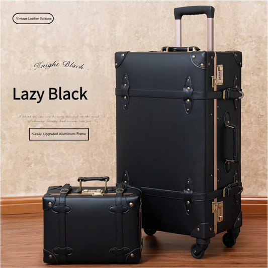 Vintage Suitcase set 2 piece , Women's Vintage Luggage set, Travel suitcase with boarding tote, handmade faux leather aluminum