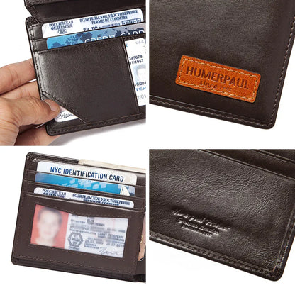 HUMERPAUL Airtag Wallet for Men – Real Leather RFID Trifold Card Holder with ID Window