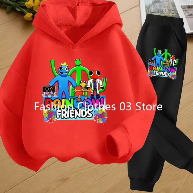 2025 Chic and Cozy Rainbow Friends Long Sleeve Sweatsuits Offer Soft Smooth Fabric Kids Spring Autumn Long Sleeve Hoodie Set
