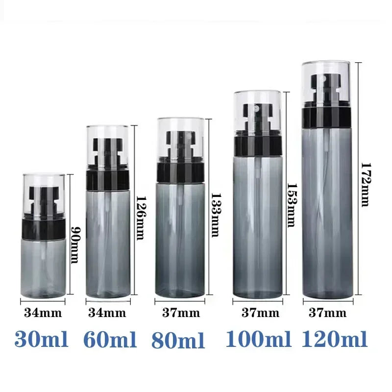 10Pcs 30ml-100ml Black Translucent Plastic Spray Bottles Portable Travel Cosmetic Fine Mist Spray Containers For Liquid Alcohol