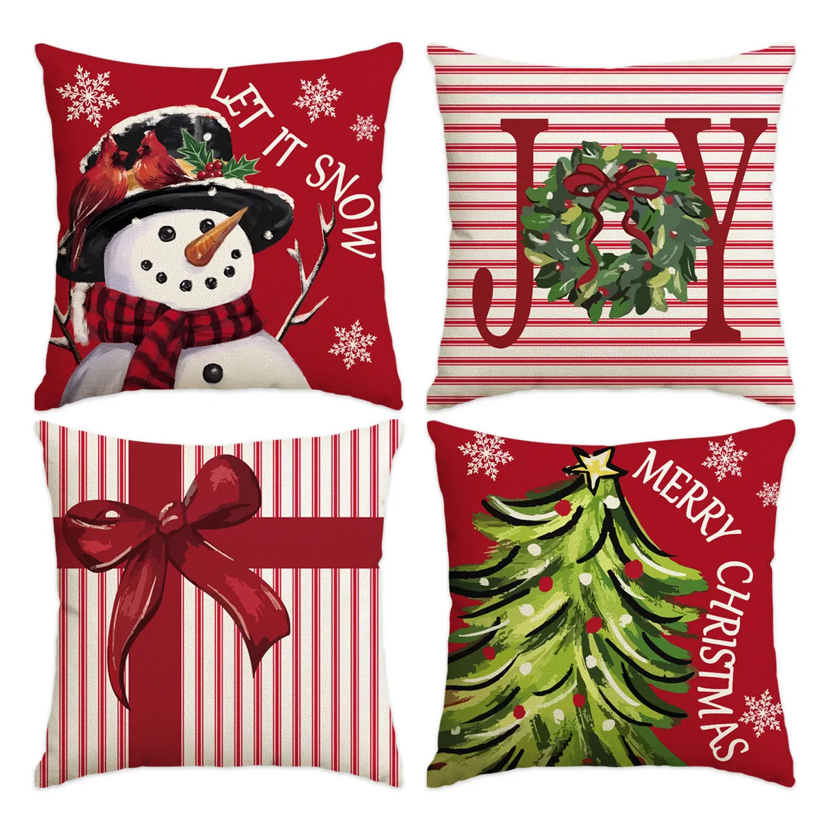 1pc/4pcs Christmas Pillow Cover, Black and Red Buffalo Plaid Celebration Christmas Tree Snowflake Decoration Sofa Cushion Cover