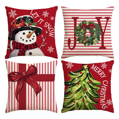 1pc/4pcs Christmas Pillow Cover, Black and Red Buffalo Plaid Celebration Christmas Tree Snowflake Decoration Sofa Cushion Cover