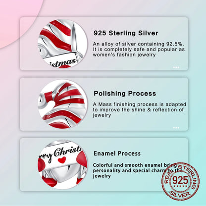 925 Sterling Silver Merry Christmas Yuletide Santa Claus Beads Pendant Charm Fit Original Charm Bracelets Women DIY Jewelry Gift
