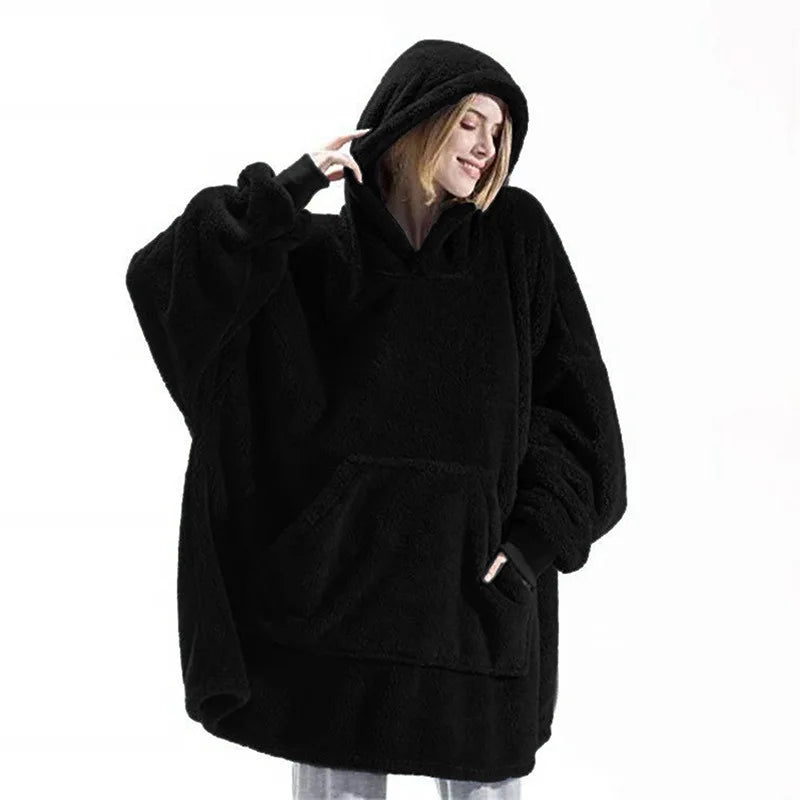 Winter Double-Faced Fleece Hoodie Blanket | Oversized Warm Pocket Robe for Women & Men