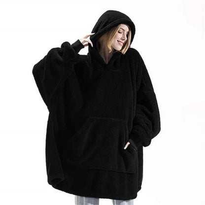 Winter Double-Faced Fleece Hoodie Blanket | Oversized Warm Pocket Robe for Women & Men