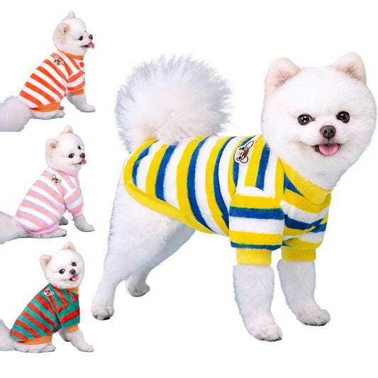 Rainbow Striped Flannel Dog Hoodie – Warm Winter Sweatshirt for Small Breeds (Chihuahua, Shih Tzu)