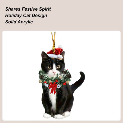 Cat Ornaments for Christmas Tree 2D Acrylic Pendant Cute Christmas Animal Ornaments for Home Fireplace Garden Workplace