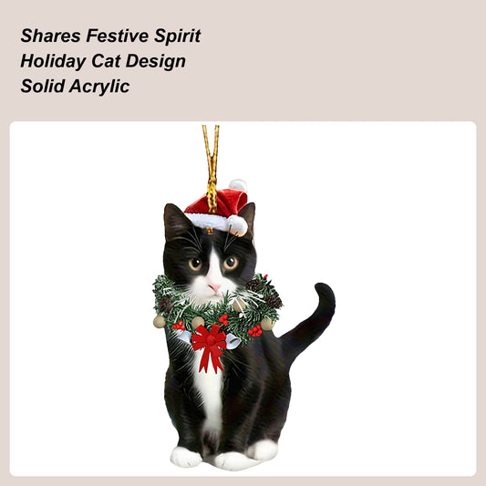 Cat Ornaments for Christmas Tree 2D Acrylic Pendant Cute Christmas Animal Ornaments for Home Fireplace Garden Workplace