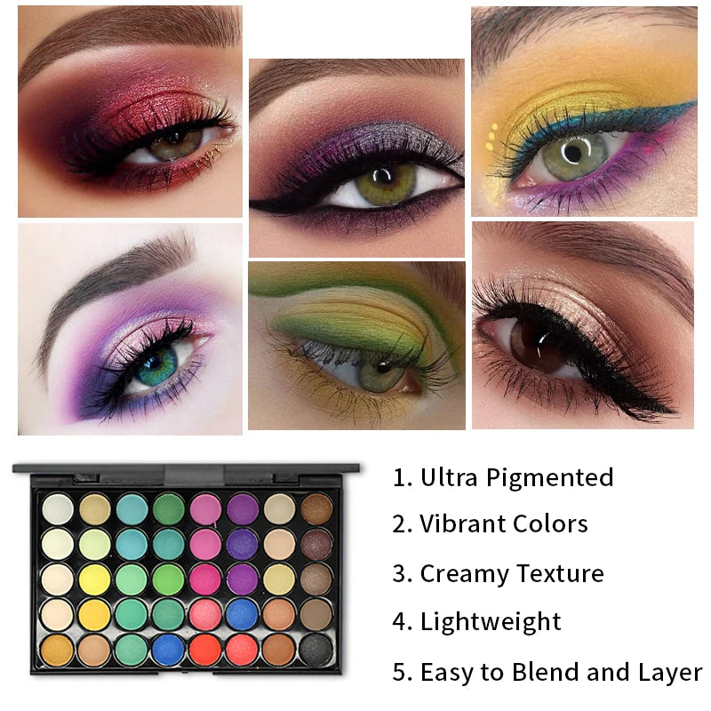40 Colors Ultimate Eyeshadow Palette Matte & Shimmer Finishes Earth Tones Long-Lasting Smudge Proof Makeup Kit Korea Cosmetics