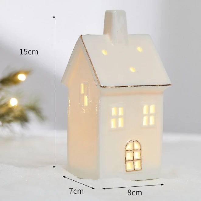 Glowing Ceramic Christmas Light Decorations LED Christmas Tree Luminous Hut Desktop Home Ornaments Scene Props Xmas Gifts