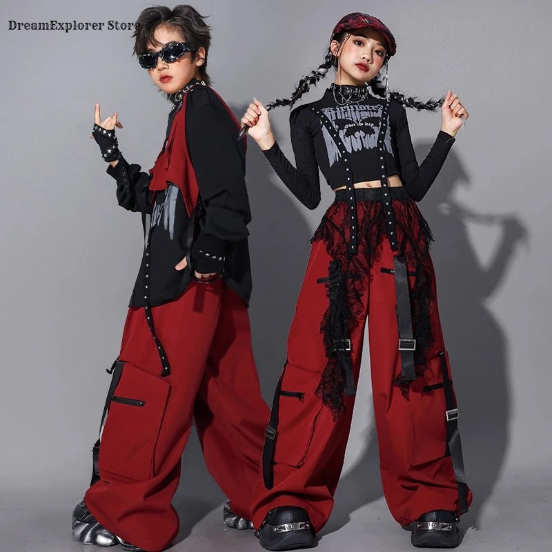 Boys Hip Hop Fashion Sweatshirt Vest Street Dance Cargo Pants Girls K-pop Top Jazz Costume Children Clothes Sets Kids Streetwear