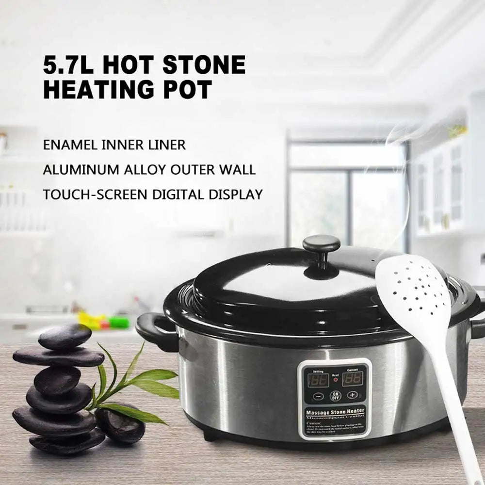 Hot Stone Massage Set with Heater Lava & Basalt Stones Round Spa Stress Relief Kit