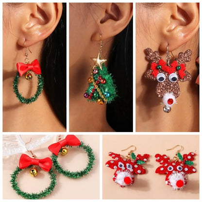 Merry Christmas Christmas Drop Earrings Xmas Tree Mix Styles New Year Earrings Decoration Alloy Wreath Circle Earrings Holiday