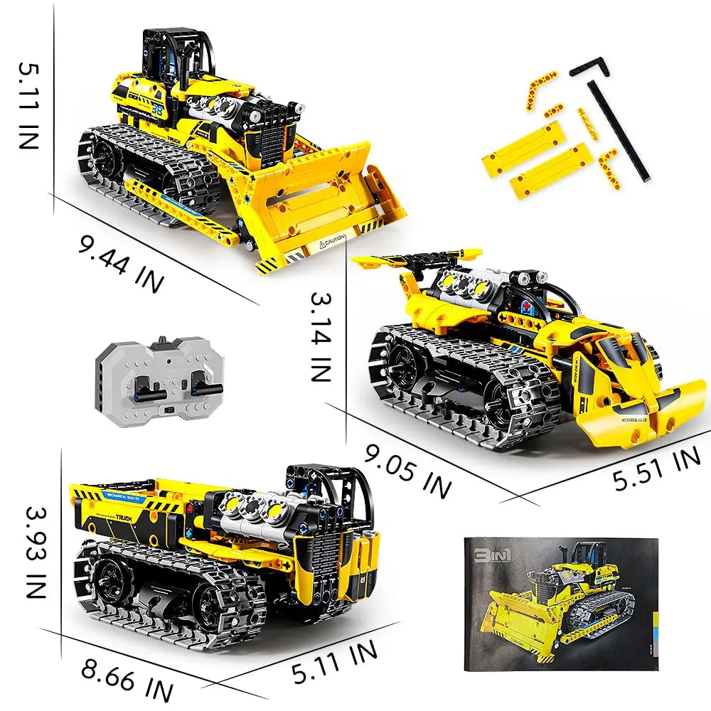 542pcs 3 in 1 Remote Control Programming Truck/Bulldozer Building Blocks Stem Kits for Kids Age 8-10 Educational Toys Boys Gifts