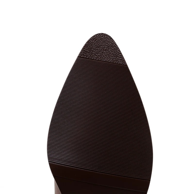 Kaky's New Pointed Cow Tied Leather Thick Heel Medium Heel Large Women's Slippers, Wrapped Half Slippers, Muller Shoes