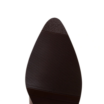 Kaky's New Pointed Cow Tied Leather Thick Heel Medium Heel Large Women's Slippers, Wrapped Half Slippers, Muller Shoes