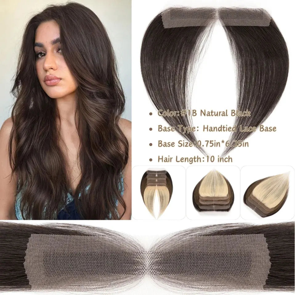 SEGO Natural Human Hair Full Lace Hand-Tied Front Hairline Topper For Women Hair Patches Add Hair Volume 10" Straight Hairpieces
