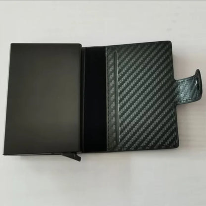 Carbon Fiber Men’s RFID Pop-Up Card Holder Wallet – Slim Metal Minimalist