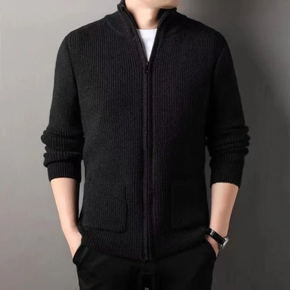 Men's Premium Knit Zip-Up Sweater - Thickened Warm Long Sleeve Pullover with Stand Collar, Autumn Winter Casual Outerwear