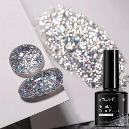 Esmalte em gel com glitter de 6 cores e 8 ml, prata, ouro rosa, lantejoulas coloridas, verniz em gel semipermanente, arte em unhas em gel UV, laca a laser