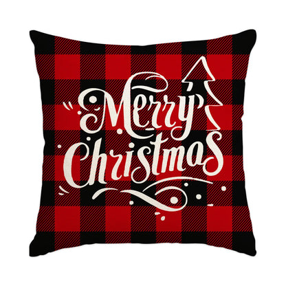 1pc/4pcs Christmas Pillow Cover, Black and Red Buffalo Plaid Celebration Christmas Tree Snowflake Decoration Sofa Cushion Cover