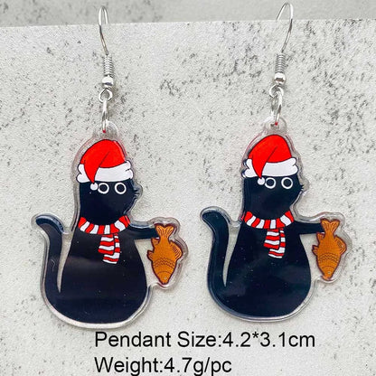 Cute Christmas Earrings Colorful Lights Christmas Tree Cat Acrylic Earrings for Women Holiday Jewelry Accessories Gifts