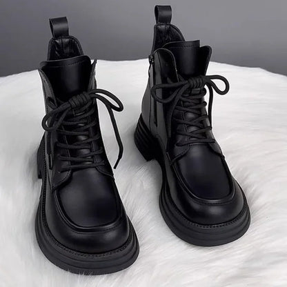 Winter Women's Boots Plush New Platform Warm Short Boots Flat Bottom Comfortable Outdoor Lace Up Ankle Boots Fashion Shoes 2025