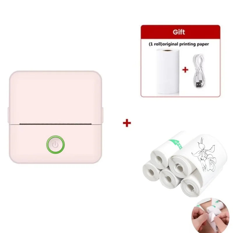 Mini Portabl Printer Inkless Sticker Maker, Free Cut Small Pocket Printer, Portable Thermal Printer for Photo Journal Notes Memo