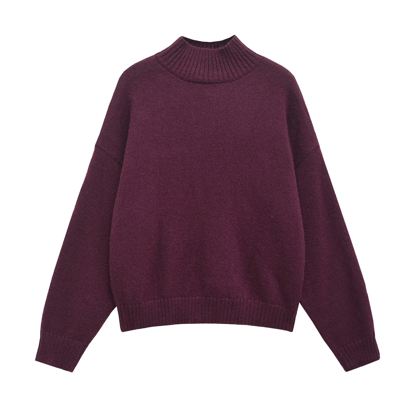 YENKYE Women Burgundy Basic Knit Soft Sweater Vintage Oversize Turtleneck Long Sleeve Autumn Winter Casual Pullover