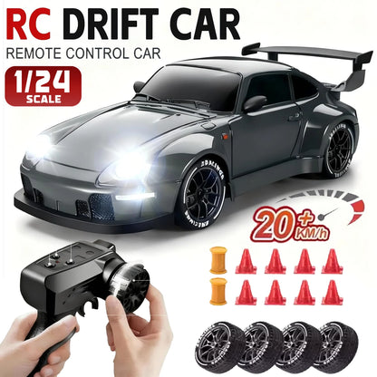 New RC Drift Car 4WD 1:24 Remote Control Car with LED Lights 2.4Ghz 20KM/H RC Car Extra Drifting Tires Racing Sport Vehicle Toys