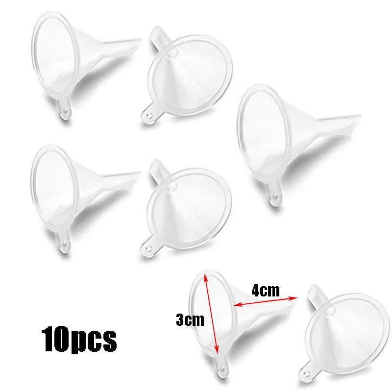 10 precision mini funnels for lab bottles, essential oils, perfumes, flavours, sand painting and powders