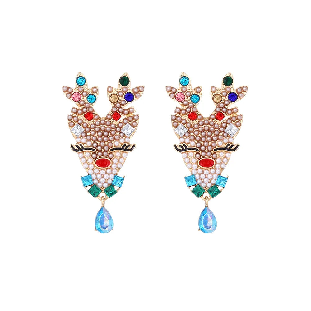 Christmas Jewelry Rhinestones Elk Earrings Christmas tree Drop Earrings for Woman Xmas Accessories Ear Studs Gifts