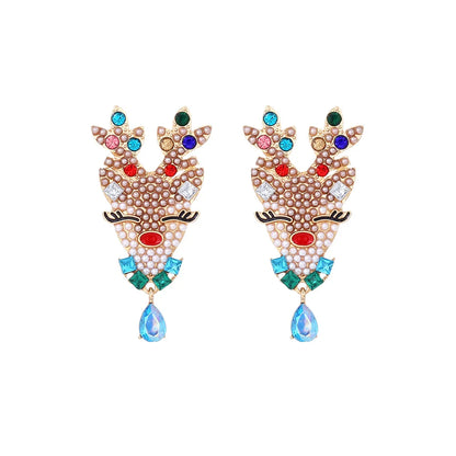 Christmas Jewelry Rhinestones Elk Earrings Christmas tree Drop Earrings for Woman Xmas Accessories Ear Studs Gifts