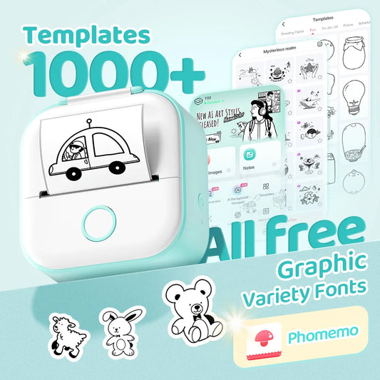 Phomemo T02 Mini Thermal Printer Wireless Mini Pocket Printer, Adhesive Sticker Printer for DIY, Journal, Student Birthday Gift