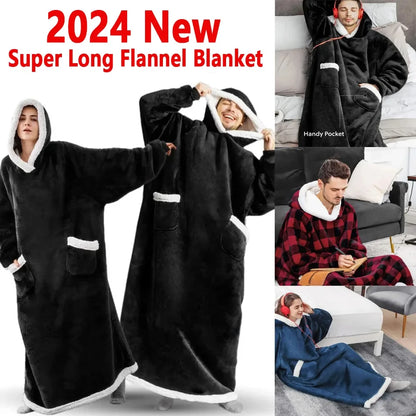 2024 Winter Oversized Flannel Hoodie Blanket | Unisex Giant TV Fleece Wearable Robe