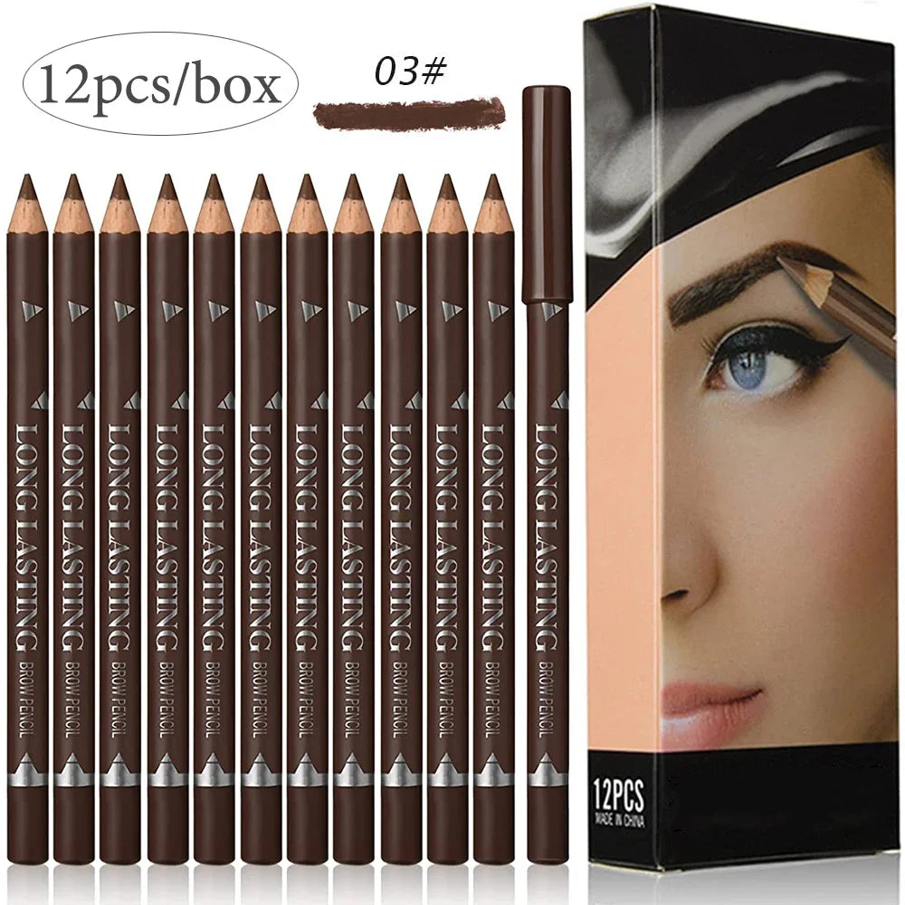 6/12-Piece Waterproof Eyebrow Pencil Set – Natural Black & Brown Shades for Beginners & Professionals