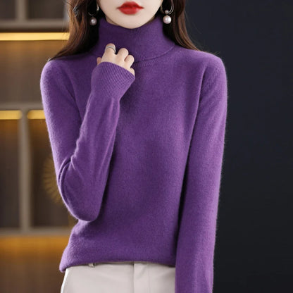 100% Merino Wool Cashmere Sweater Women Knitted Sweater Turtleneck Long Sleeve Pullovers Autumn Winter Clothing Warm Jumper Tops