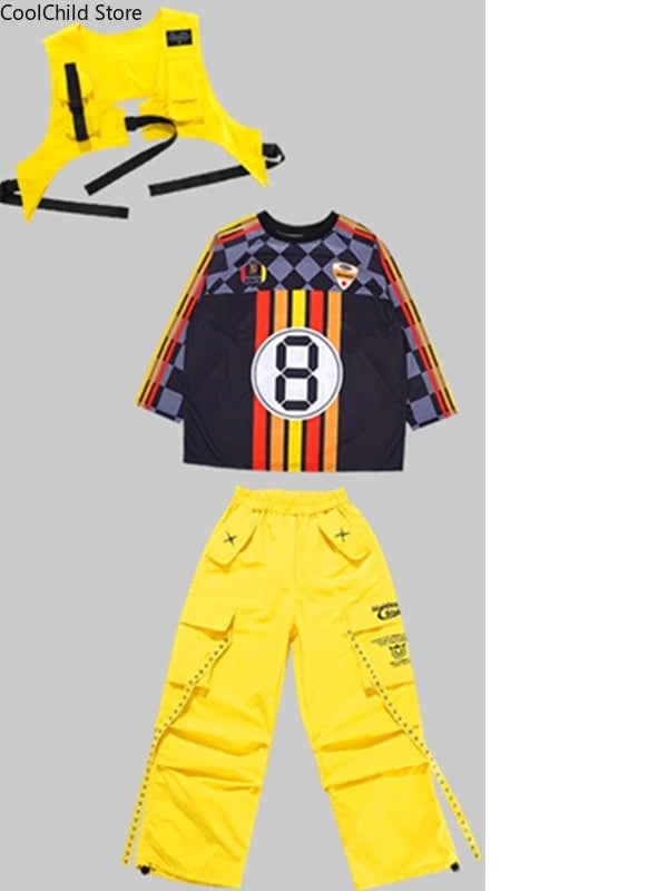 Boys Hip Hop Cool Sweatshirt Vest Street Dance Cargo Pants Girls K-pop Jazz Costumes Children Teens Clothes Sets Kids Streetwear