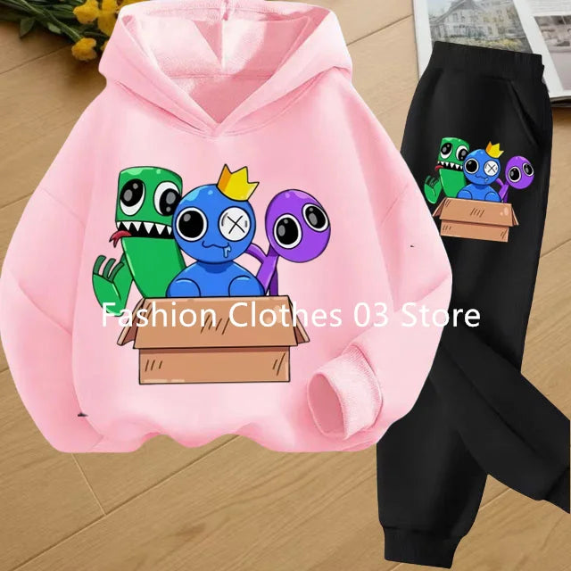 2025 Chic and Cozy Rainbow Friends Long Sleeve Sweatsuits Offer Soft Smooth Fabric Kids Spring Autumn Long Sleeve Hoodie Set