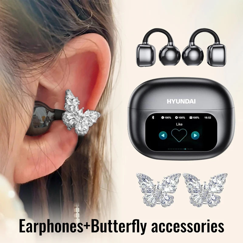 Choice HYUNDAI HY-C02 Nice earrings Earphones Wireless Bluetooth Headphones LED Power Display Mic Stereo Sound Earphones