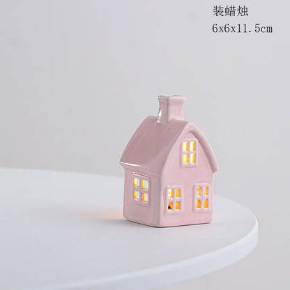 Christmas Decoration Porcelains Miniature Village House LED Light Ceramics Castle Model Home Desktop Ornament Christmas Gift