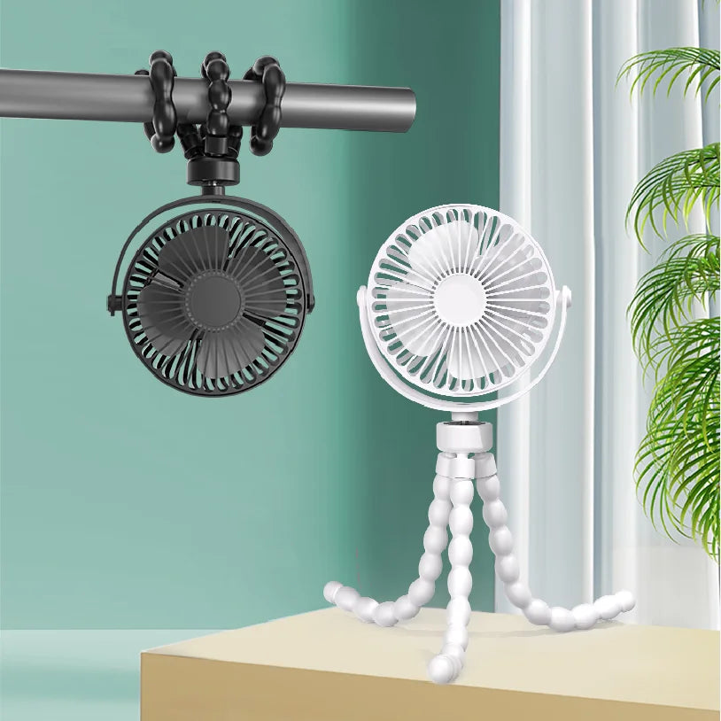 Portable Mini Stroller Fan with Flexible Tripod Small Handheld Rechargeable Clip On for Car Seat Crib Treadmill Travel Camping