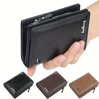 Men's PU Leather Short Wallet Zipper Coin Pocket Big Capacity Card Holder